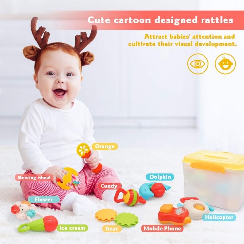 14 PCS Baby Rattles Teether Toy Set, Early Learning & Development Toys with Spin, Grab, Shake for Babies, 3 6 9 12 Months 14 PCS Baby Rattles Teether Toy Set, Early Learning & Development Toys with Spin, Grab, Shake for Babies, 3 6 9 12 Months